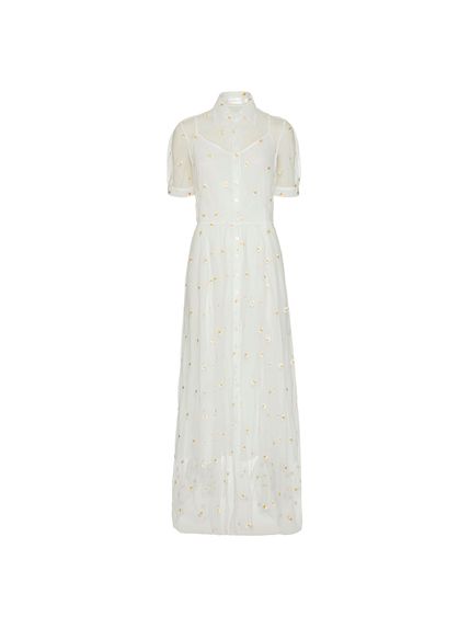 CHEMISE MAXI MIDI DAISY EM TULE BORDADO