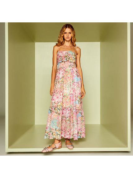 VESTIDO LONGO MELROSE EM LAISE 100% ALGODÃO ESTAMPADA