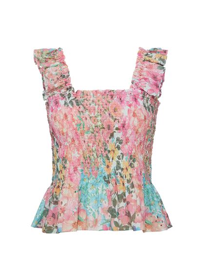 BLUSA JOSIE COM LASTEX EM LAISE 100% ALGODÃO ESTAMPADA
