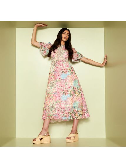 VESTIDO MAXI MIDI DUDA EM LAISE 100% ALGODÃO ESTAMPADA