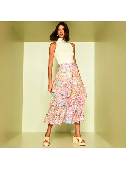 SAIA MAXI MIDI BELA EM LAISE 100% ALGODÃO ESTAMPADA
