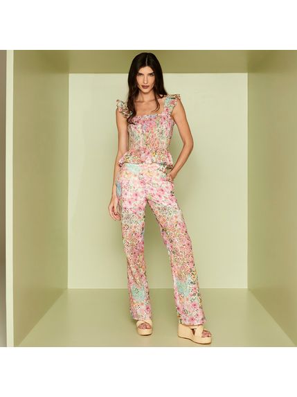 CALÇA TICI EM LAISE 100% ALGODÃO ESTAMPADA