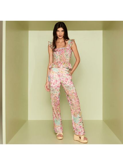 CALÇA TICI EM LAISE 100% ALGODÃO ESTAMPADA