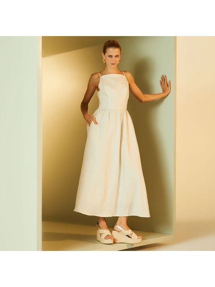 VESTIDO MAXI MIDI GIO EM EM LINHO 100% E RENDA