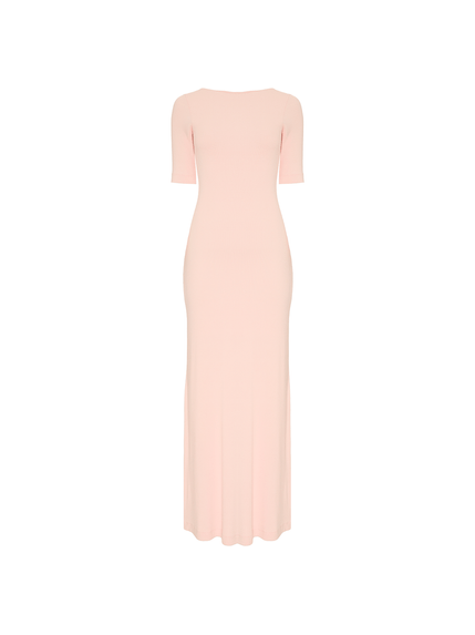 VESTIDO ALINA LONGO CANELLE COM ABERTURA COSTAS ROSA CLARO