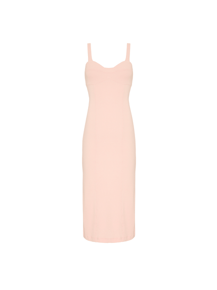 VESTIDO CARLA MIDI CANELLE DECOTE CORAÇÃO ROSA CLARO