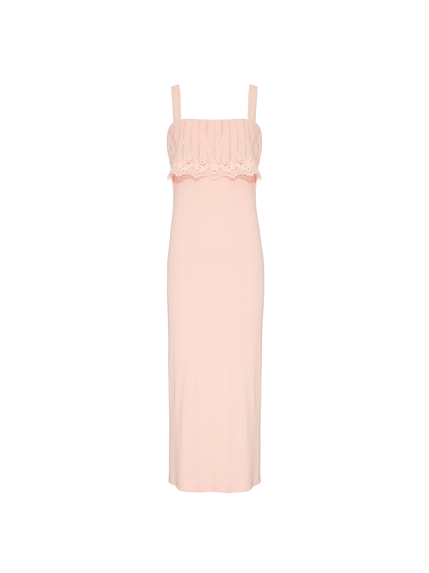 VESTIDO DARIA MIDI CANELLE COM RENDA ROSA CLARO