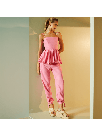 CALÇA MELLOW COM PUNHOS EM CREPE DE VISCOSE