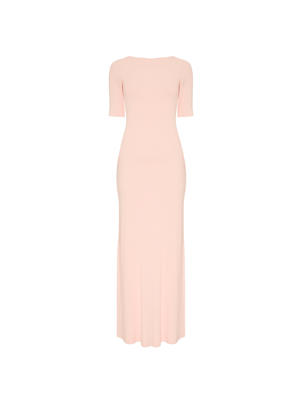 VESTIDO ALINA LONGO CANELLE COM ABERTURA COSTAS ROSA CLARO