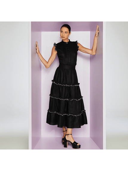 SAIA BABADOS MAXI MIDI SATINE EM LINHO 100%
