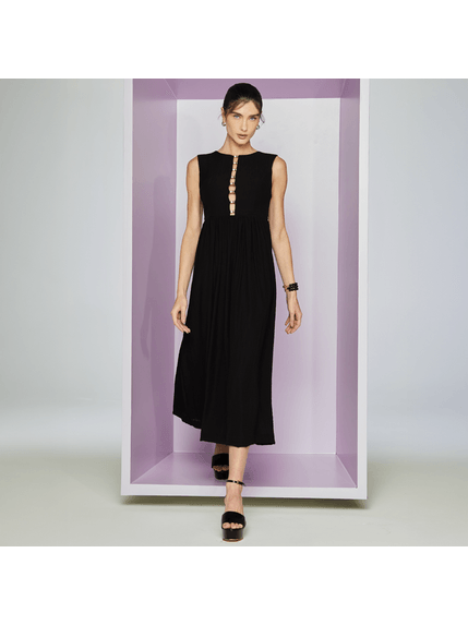 VESTIDO MAX MIDI MARIA ISABELLA EM TECIDO PLISSADO