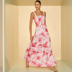 VESTIDO LONGO  BETA  EM TECIDO 100% ALGODÃO ESTAMPADO COSTAS EM LASTEX