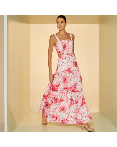 VESTIDO LONGO  BETA  EM TECIDO 100% ALGODÃO ESTAMPADO COSTAS EM LASTEX