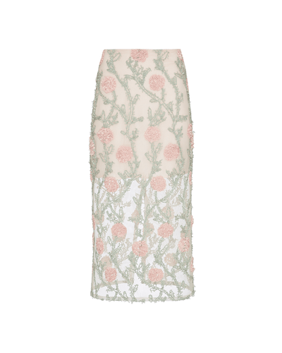 SAIA MIDI CIRA EM TULE ESTRUTURADO COM BORDADO ORGANICO EM RELEVO