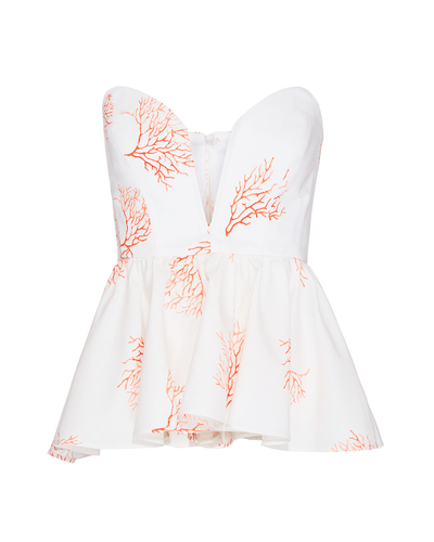 TOP SEM ALÇAS CALIA  EM ALGODÃO E LINHO ESTAMPADO