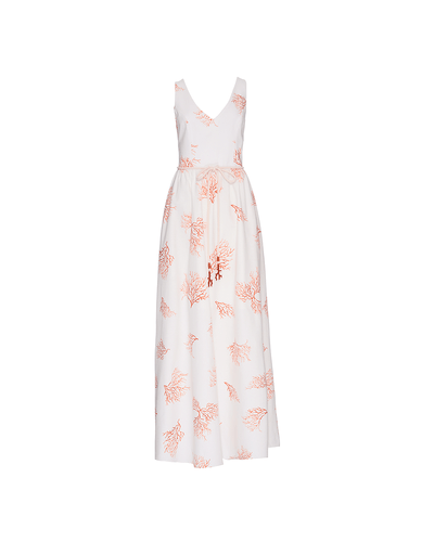 VESTIDO LONGO MARINA EM ALGODÃO E LINHO ESTAMPADO